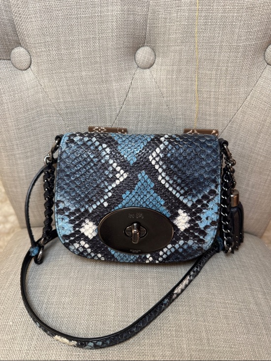 Coach Handbags - Coach Blue Snake-Print Crossbody Bag with Tassel